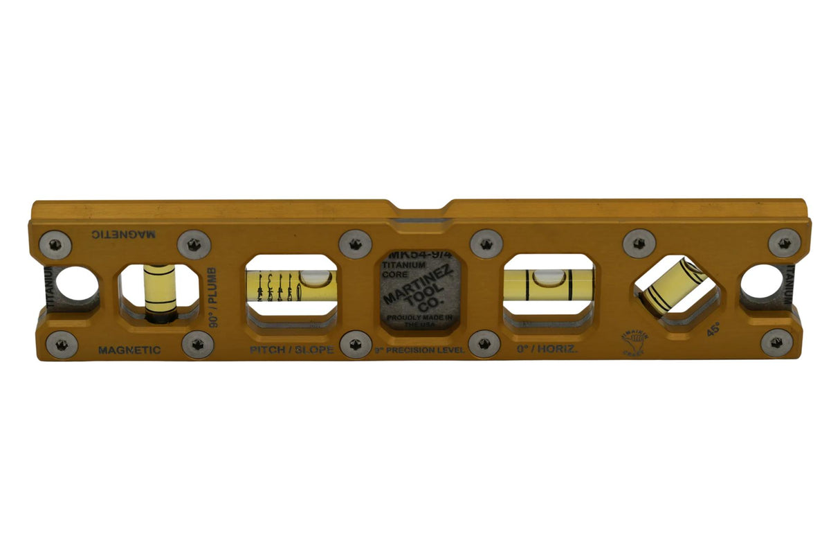 Martinez Titanium 9" V Groove Magnetic Torpedo and Conduit Level - Gold