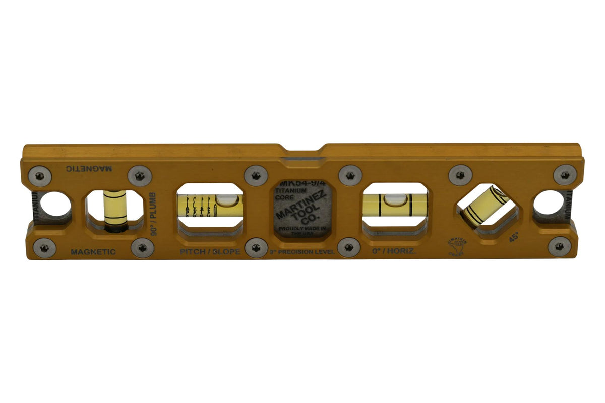 Martinez Titanium 9" V Groove Magnetic Torpedo and Conduit Level - Gold
