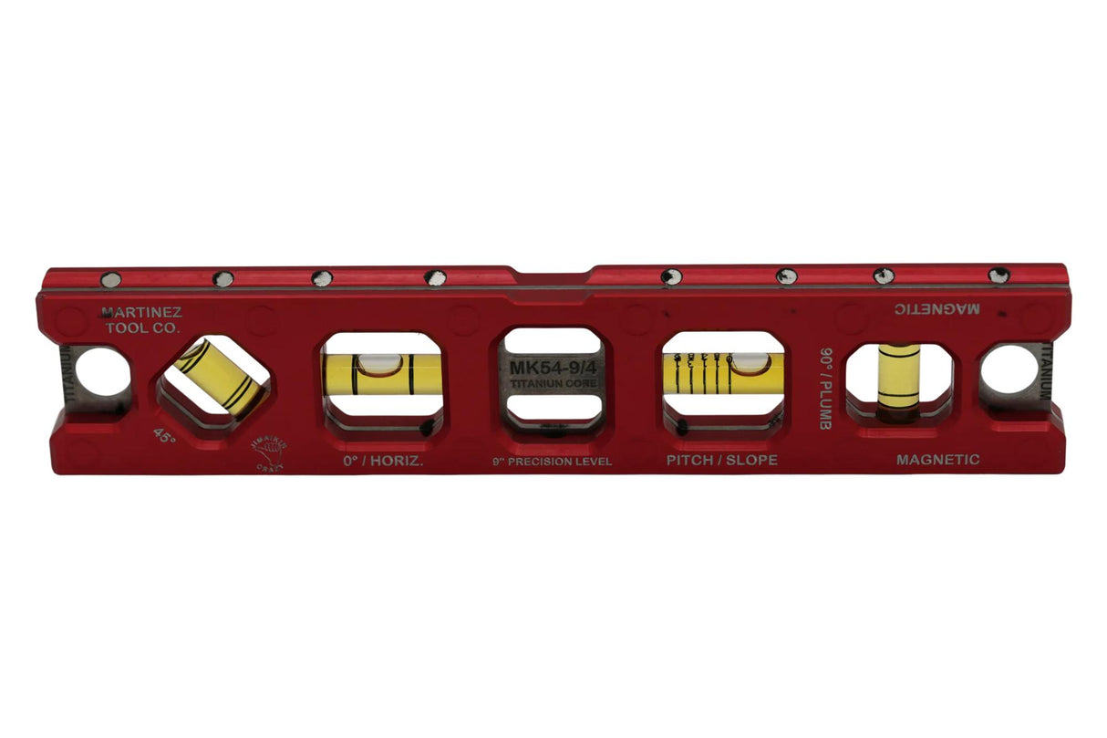 Martinez Titanium 9" V Groove Magnetic Torpedo and Conduit Level - Red