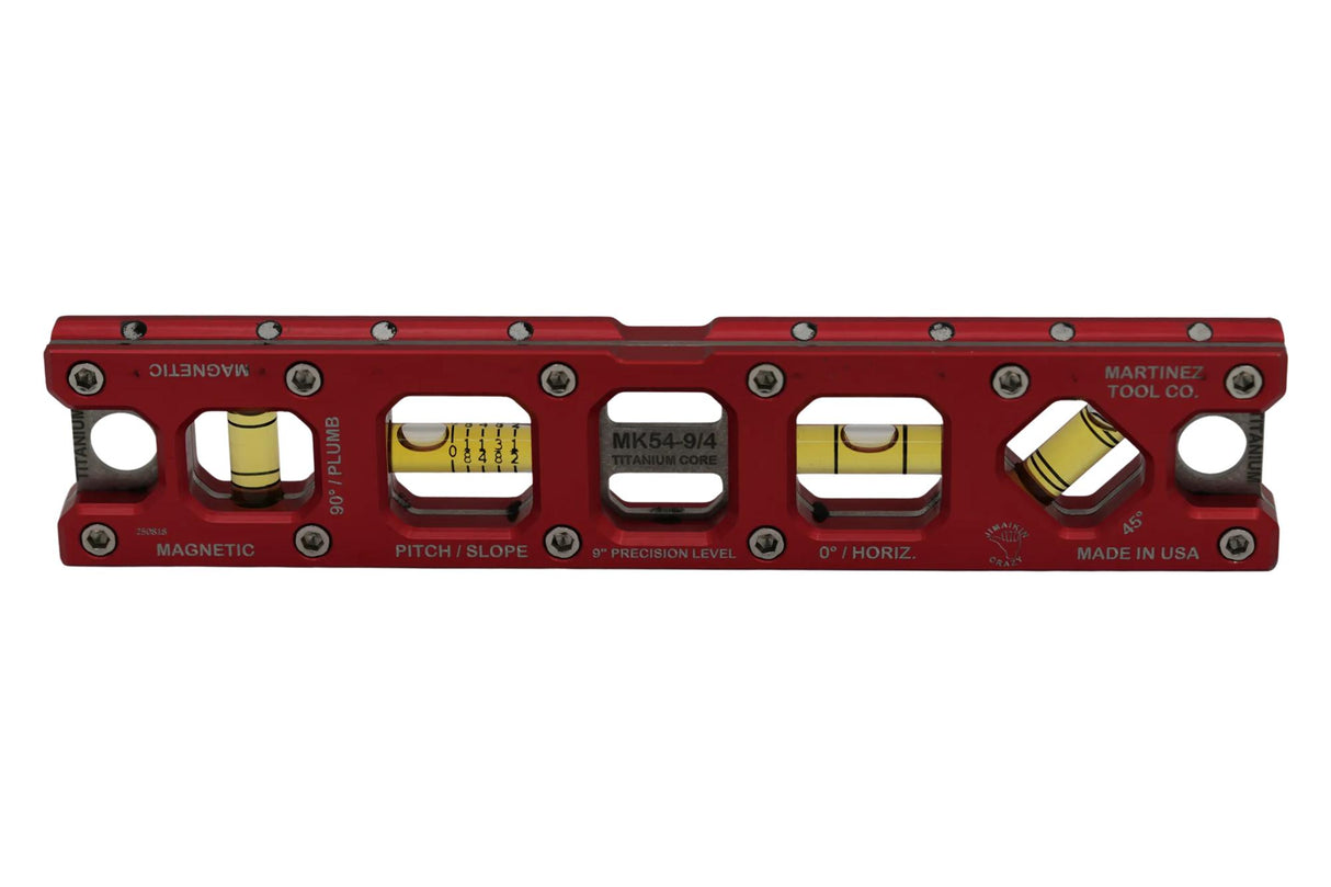 Martinez Titanium 9" V Groove Magnetic Torpedo and Conduit Level - Red