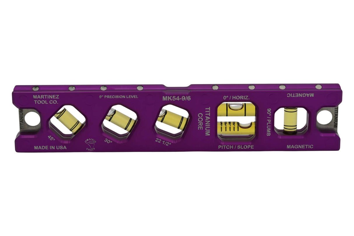 Martinez Titanium 9" V Groove Magnetic Torpedo and Conduit Level - Purple