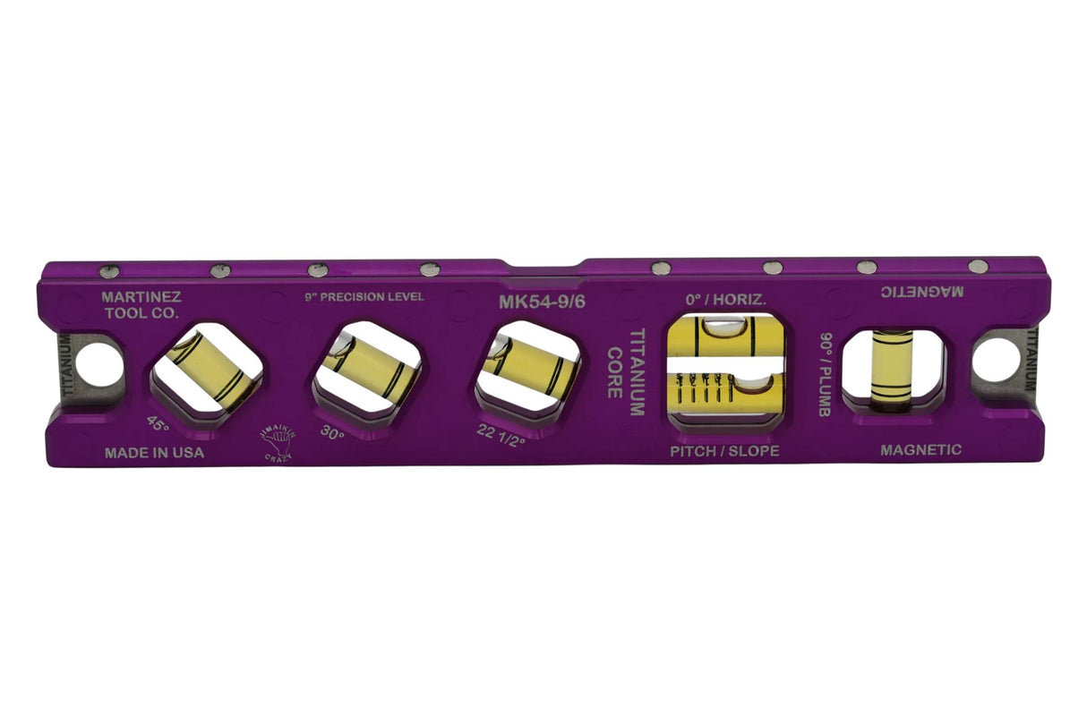 Martinez Titanium 9" V Groove Magnetic Torpedo and Conduit Level - Purple