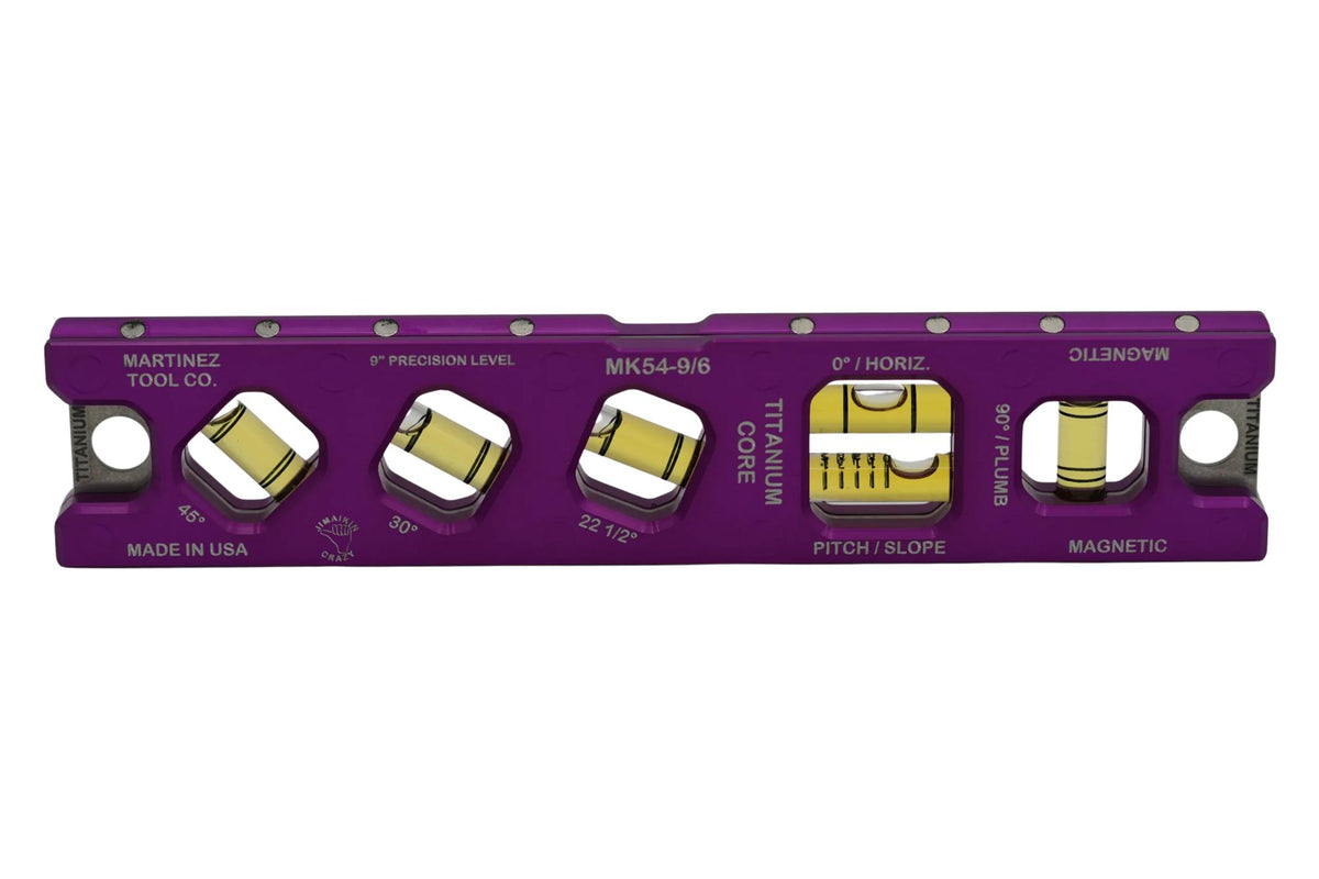 Martinez Titanium 9" V Groove Magnetic Torpedo and Conduit Level - Purple