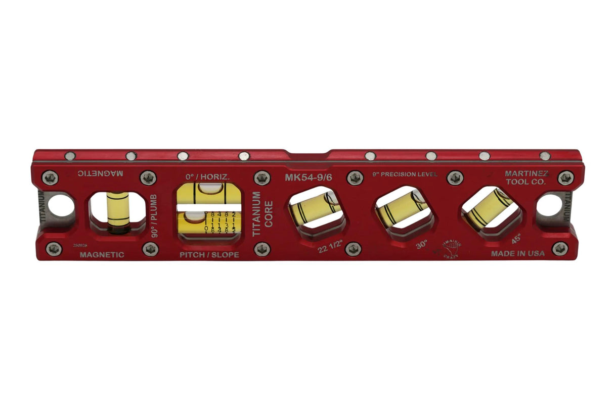 Martinez Titanium 9" V Groove Magnetic Torpedo and Conduit Level - Red