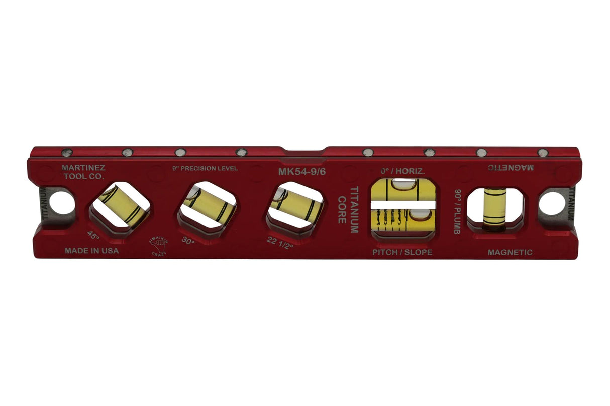 Martinez Titanium 9" V Groove Magnetic Torpedo and Conduit Level - Red
