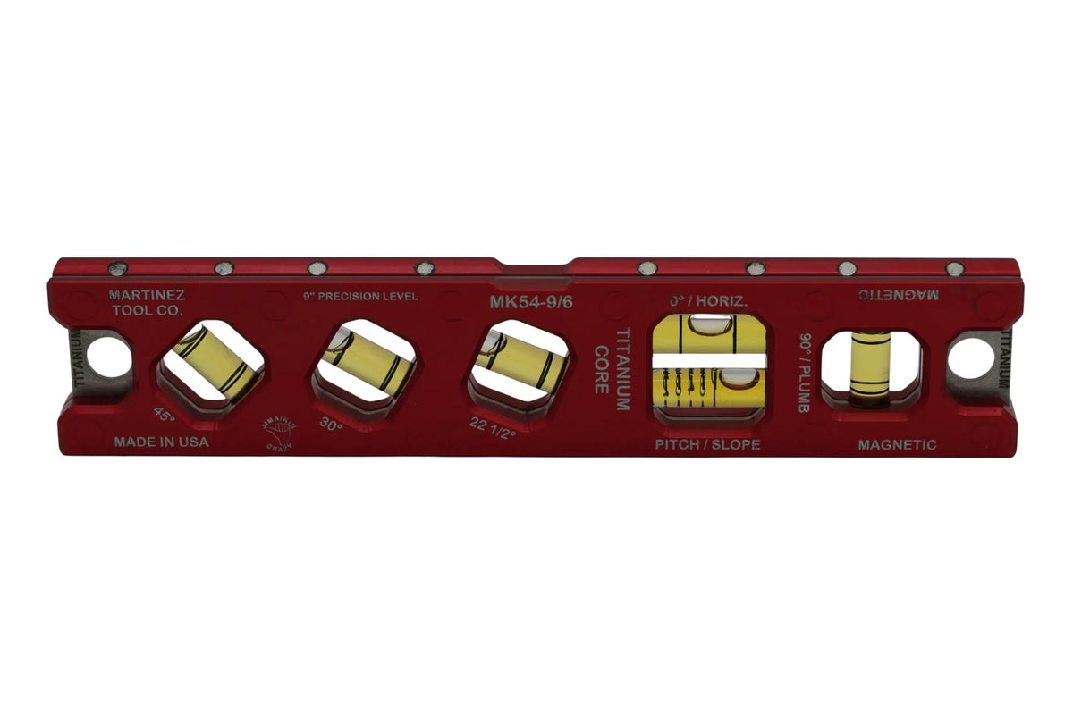 Martinez Titanium 9" V Groove Magnetic Torpedo and Conduit Level - Red