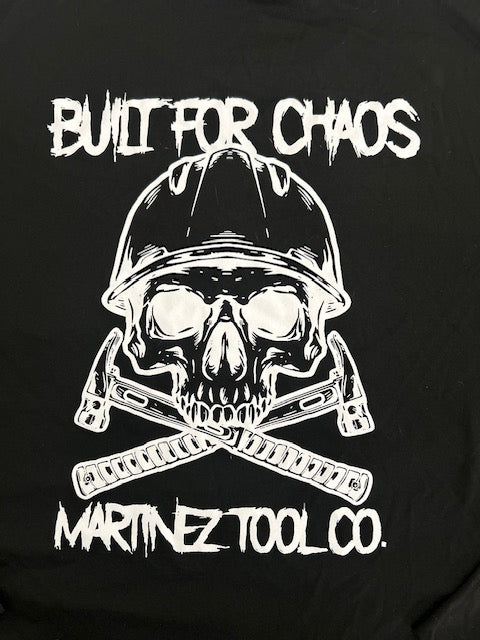 Built For Chaos Long Sleeve Active Wear T Shirt. Martinez Flag M Logo On Left Front Chest and Built For Chaos Logo On Back Size XL