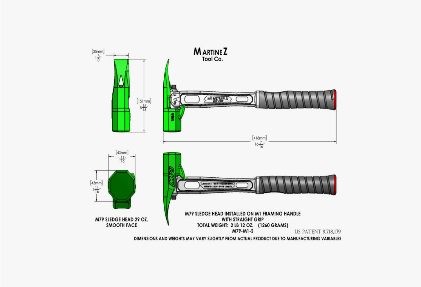 M79 Sledge Head Installed on M1 Framing Handle with Straight Grip