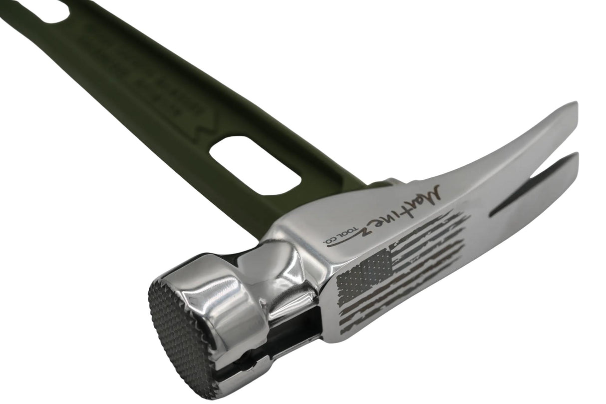 Reaper Carc Green 15oz M1 Polished Milled Etched American Flag Face Titanium Framing Hammer