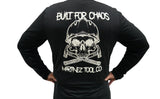 Built For Chaos Long Sleeve Active Wear T Shirt.  Martinez Flag M Logo On Left Front Chest and Built For Chaos Logo On Back